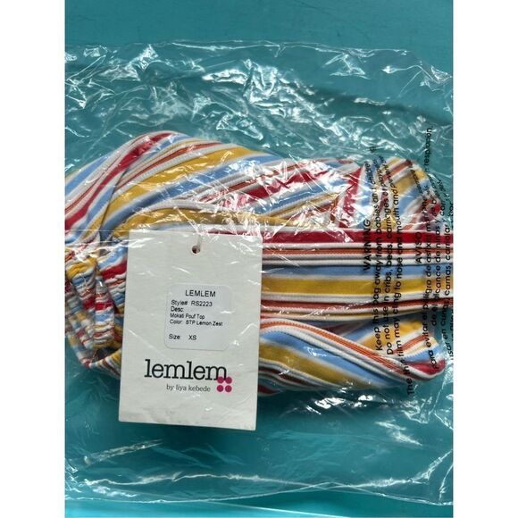 Lemlem Mokati Pouf Swim Top Striped Lemon Zest Size XS NWT - Picture 2 of 5